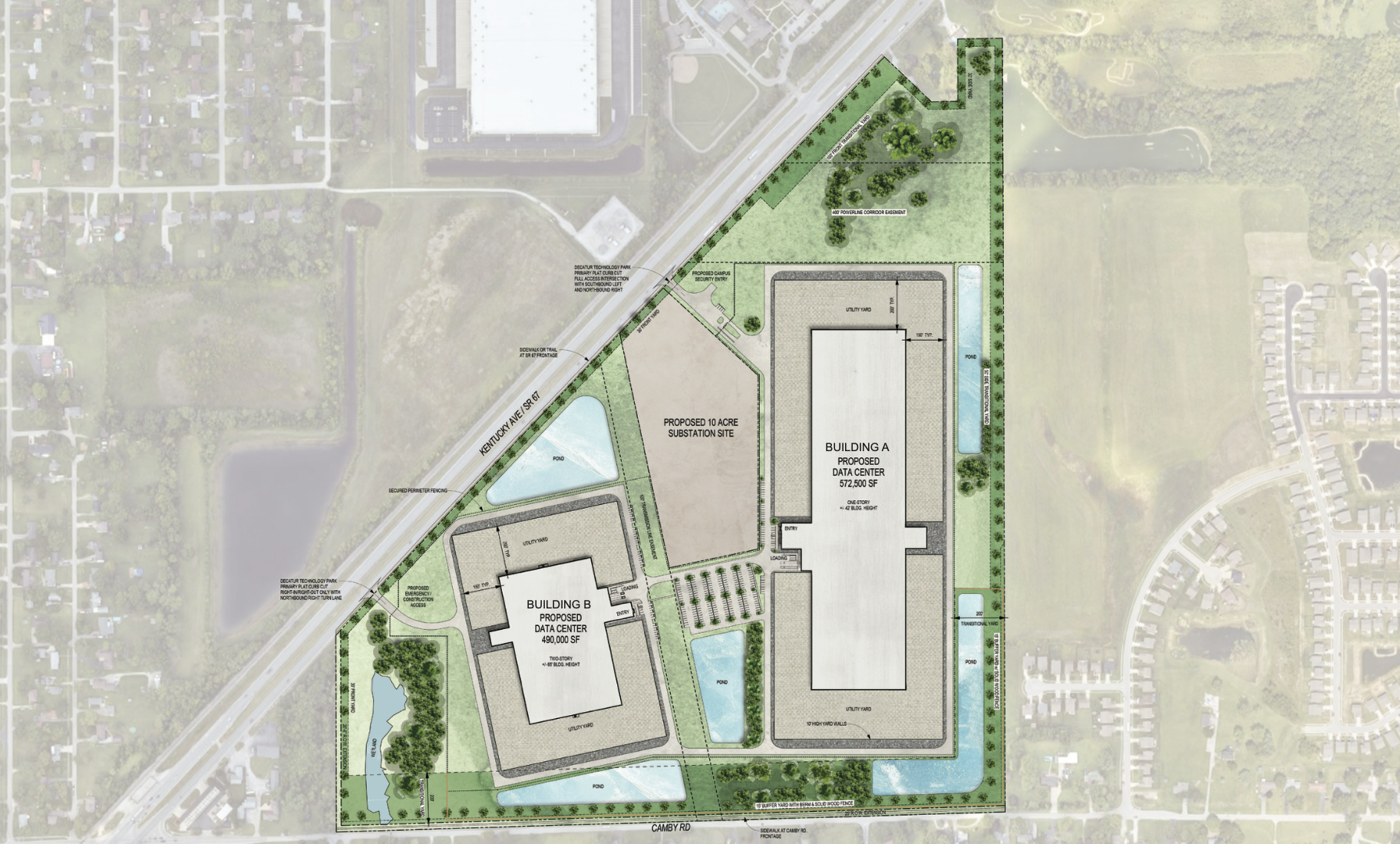 Site plan showing buffers and landscaping